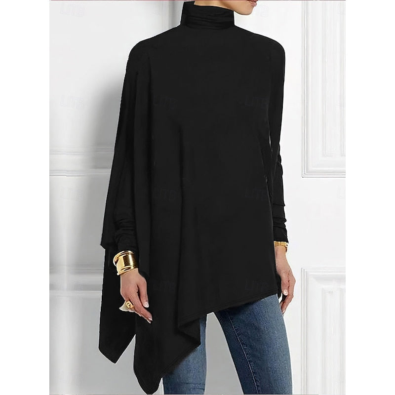 Evelyn | Draped Asymmetrical Turtleneck Top Image