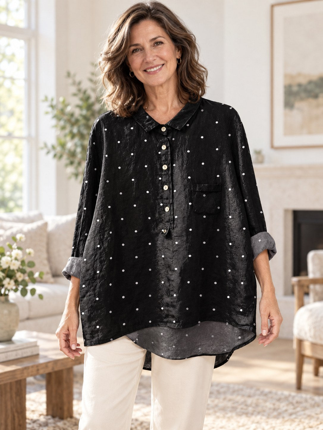 Rachael | Classic Dotted Black Blouse Image