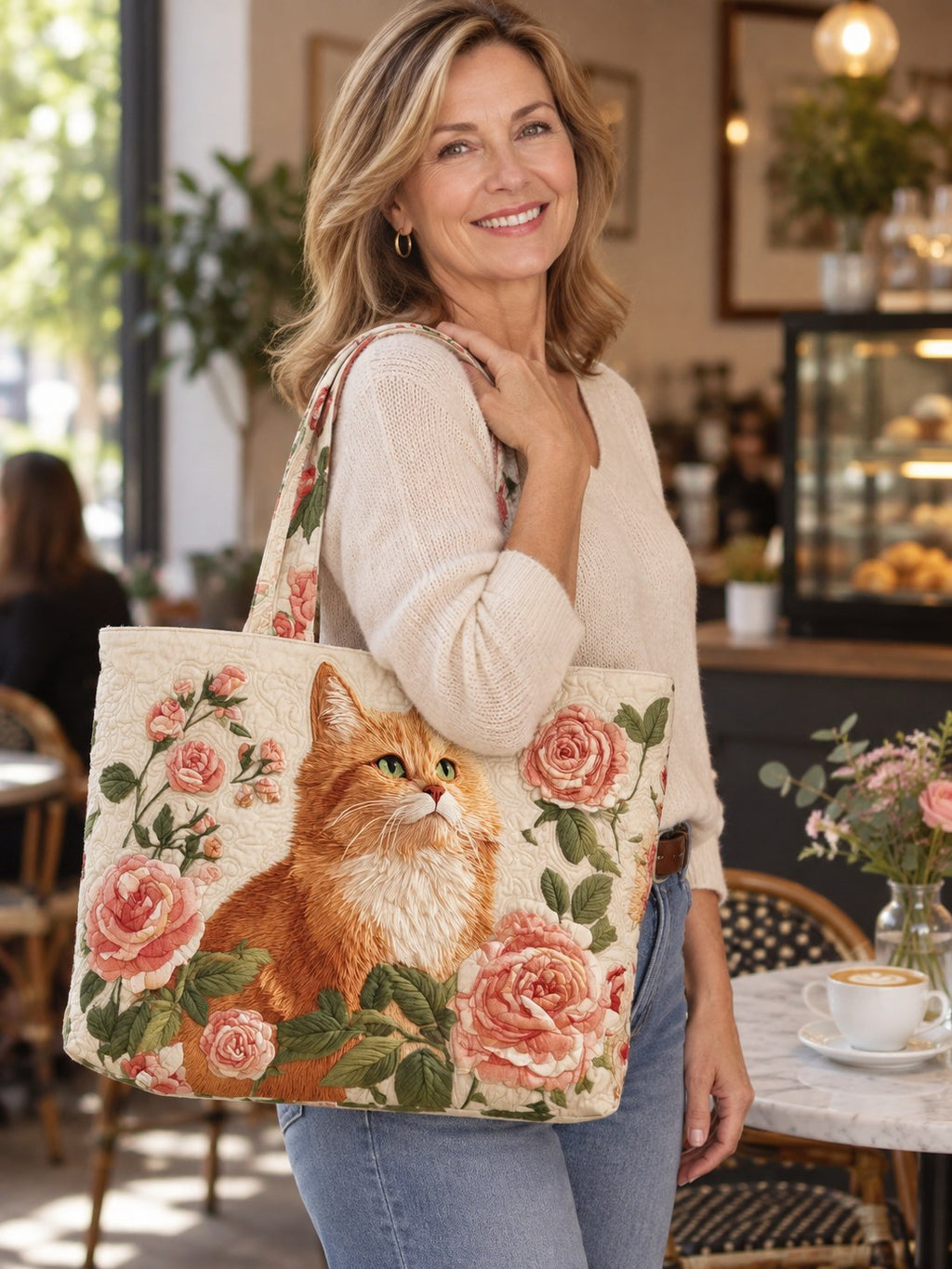 Rachel | Multicolor Rose Cat Art Tote Bag