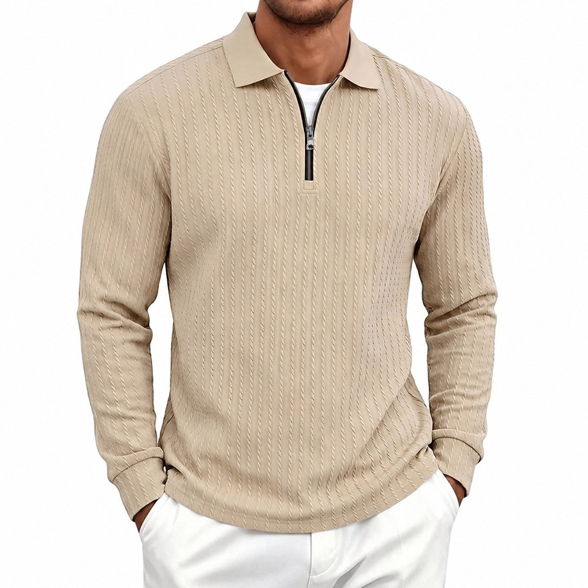 Rhett | Textured Quarter-Zip Polo Shirt Image