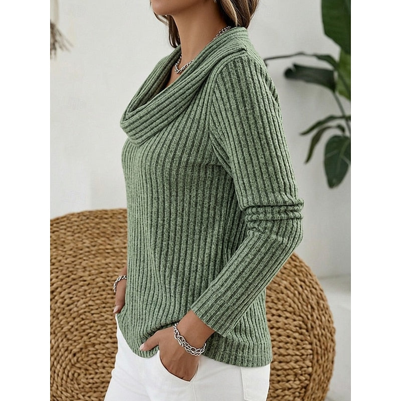 Isadora | Cowl-Neck Ribbed Top Image