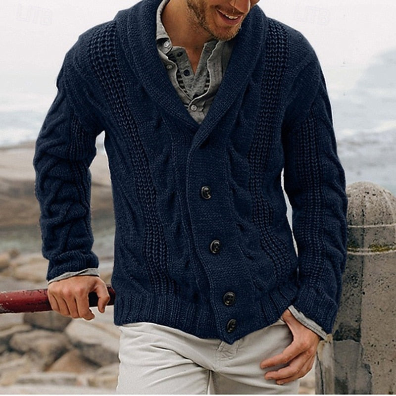 Alaric | Cable-Knit Shawl Collar Cardigan Image