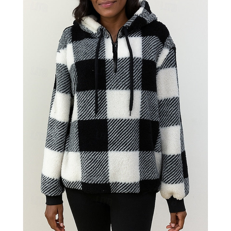 Colette | Cozy Quarter-Zip Checkered Hoodie Image