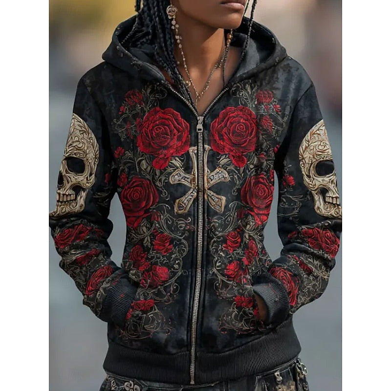 Willow | Skull & Rose Halloween Zip-Up Hoodie Image