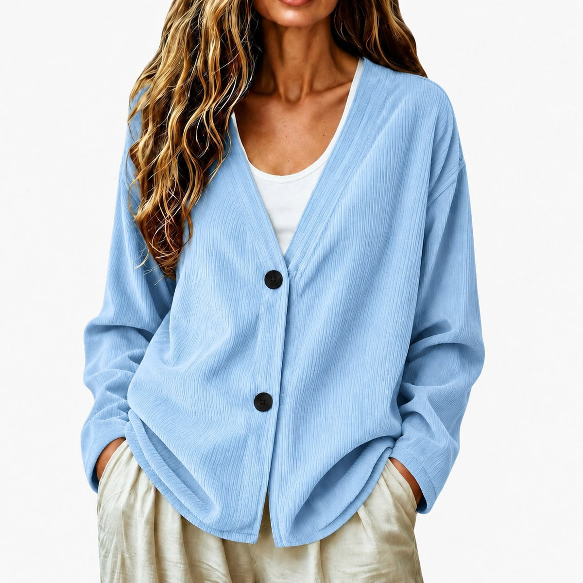 Selene | Relaxed V-Neck Button Cardigan