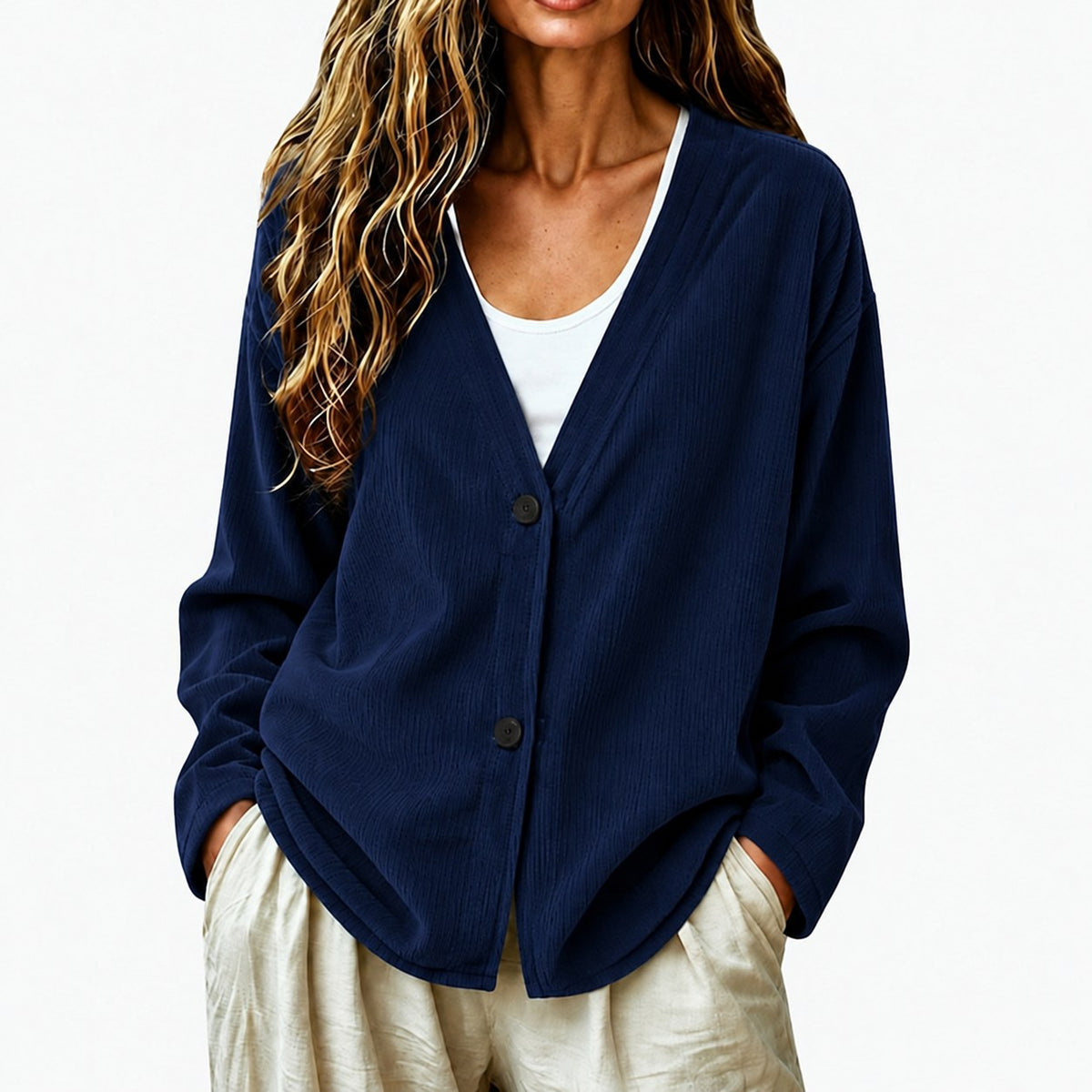 Selene | Relaxed V-Neck Button Cardigan Image