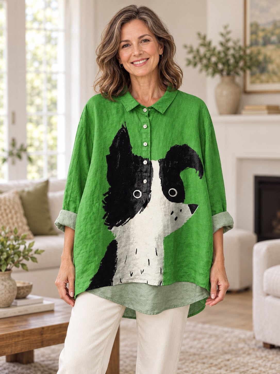 Sherry | Modern Dog Print Art Blouse Image
