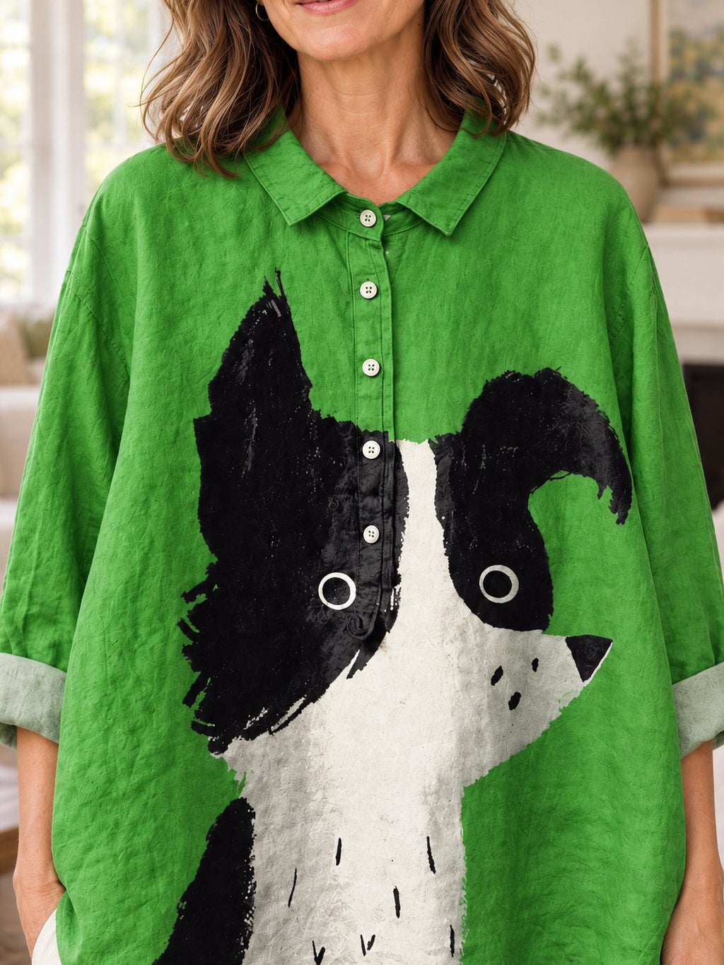 Sherry | Modern Dog Print Art Blouse