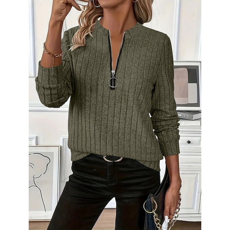 Celeste | Ribbed Zip-Neck Top Image