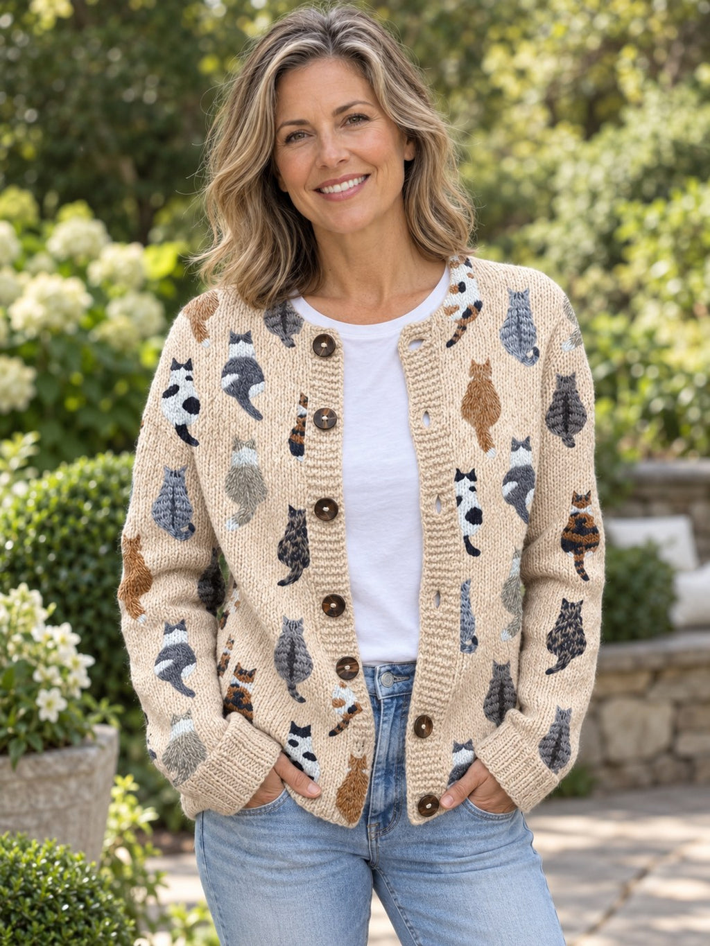 Teresa | Stylish Soft Cat Pattern Cardigan