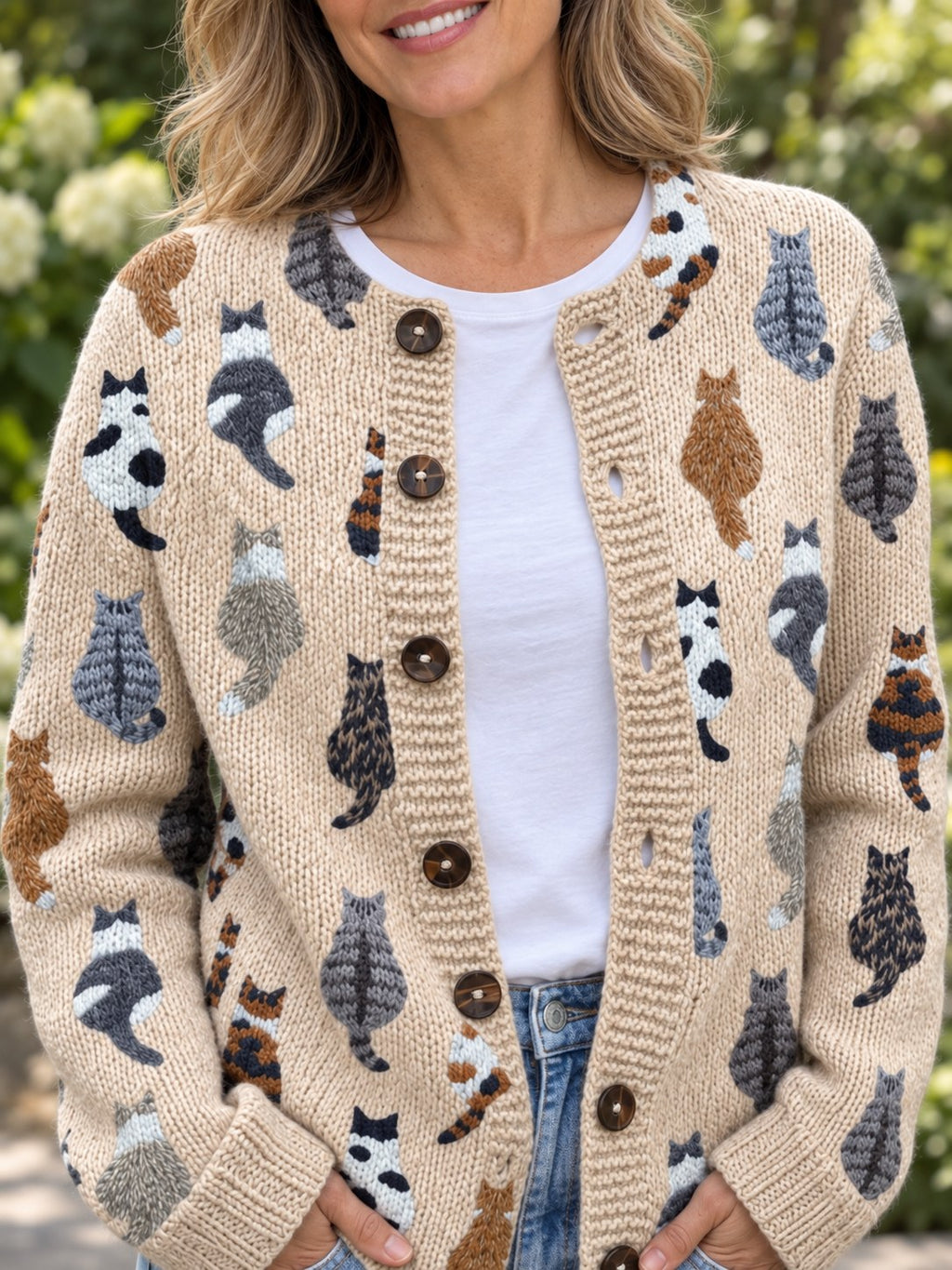 Teresa | Stylish Soft Cat Pattern Cardigan