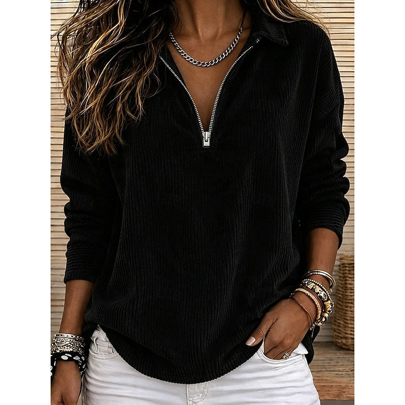 Genevra | Ribbed Quarter-Zip Pullover Top Image