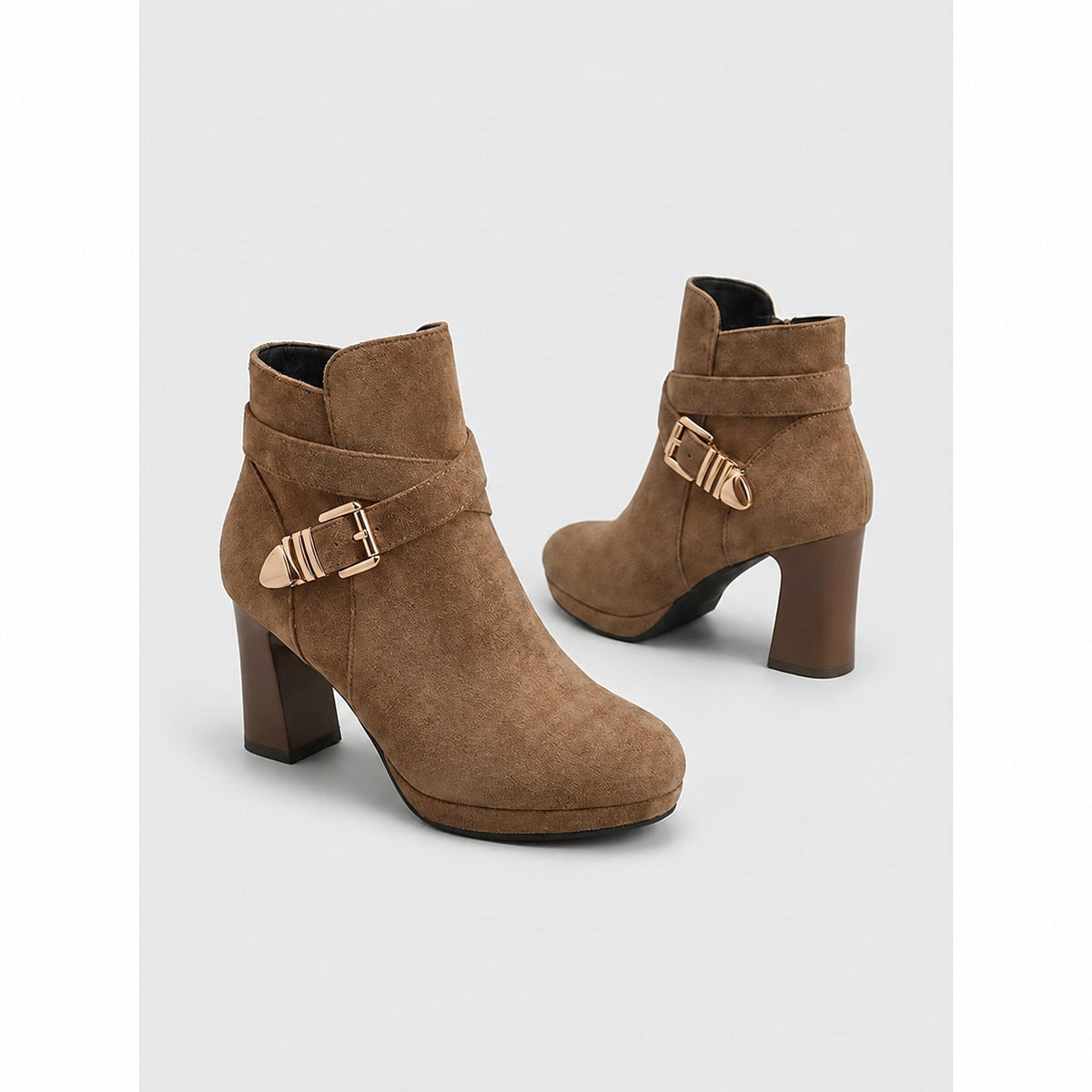 Renata | Buckle-Strap Block Heel Ankle Boots Image