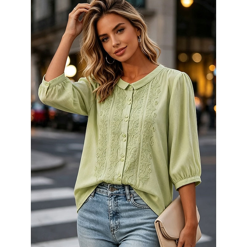 Paige | Embroidered Peter Pan Collar Blouse Image
