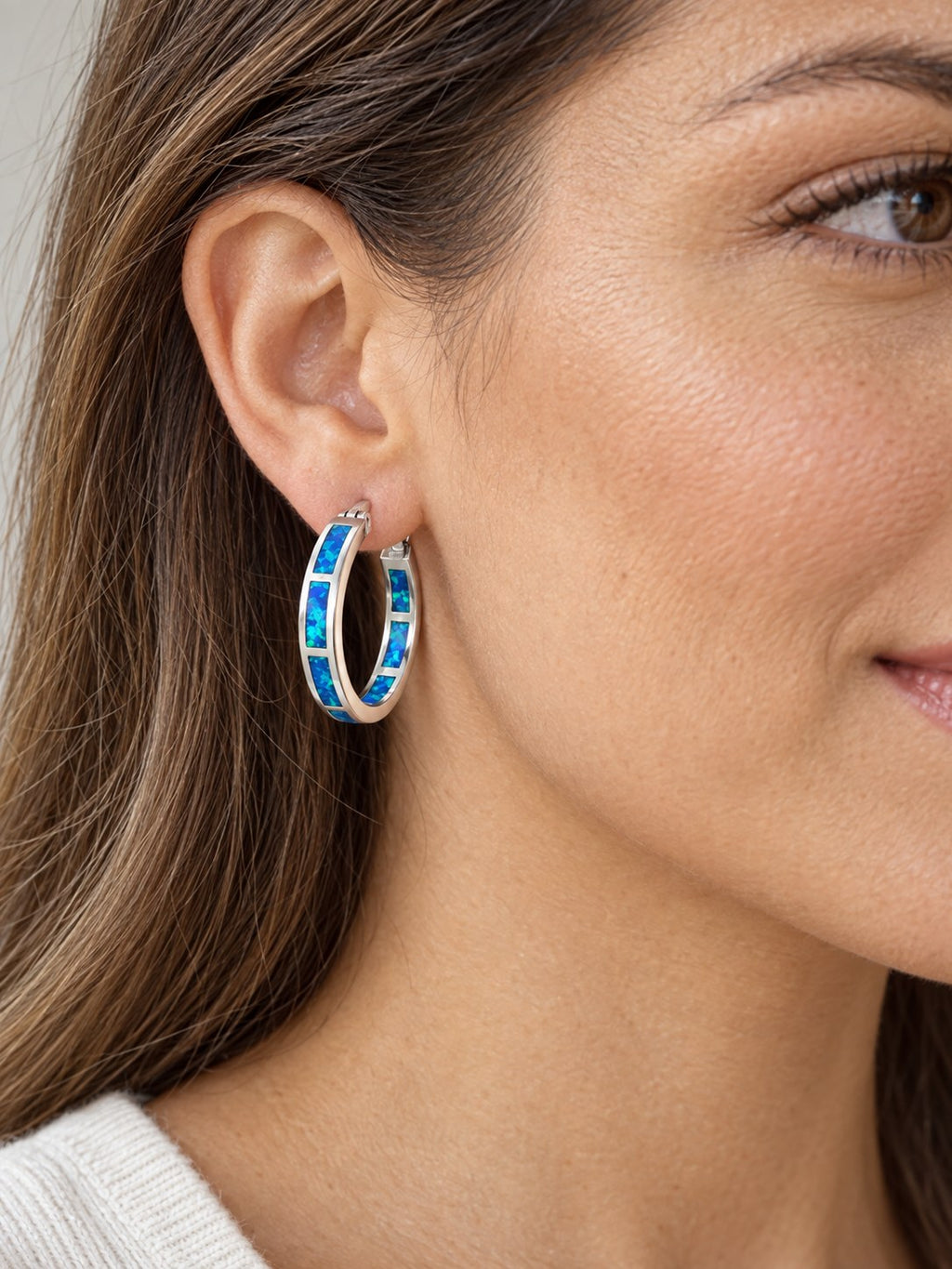Vicki | Elegant blue Fire Opal Hoop Earrings