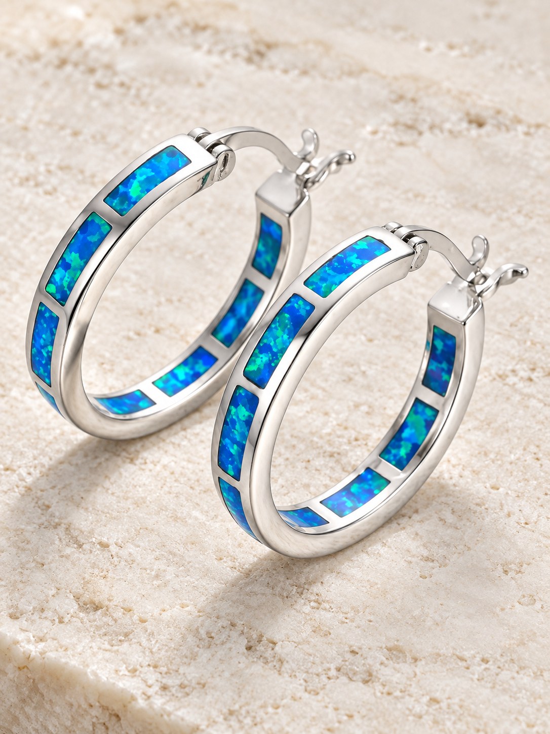 Vicki | Elegant blue Fire Opal Hoop Earrings