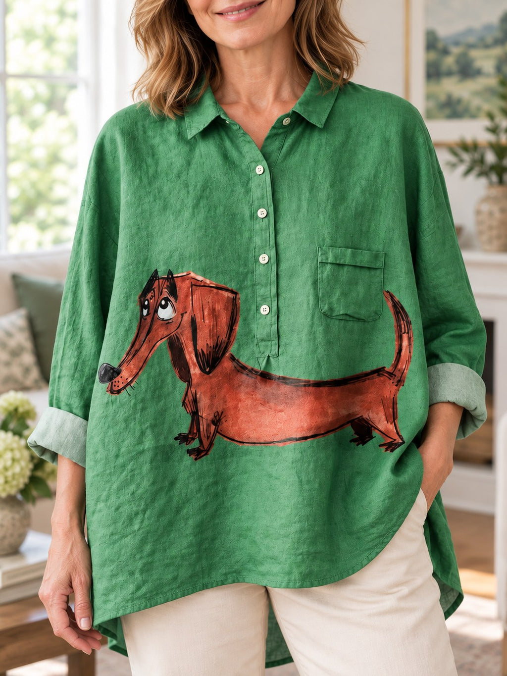 Yvonne | Classic Dog Art Button Blouse